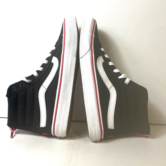 Vans SK8-Hi Sneakers Skate Women's 8.5 Lace Up Mens 7 Black Red Canvas Zip Heart - Picture 6 of 12